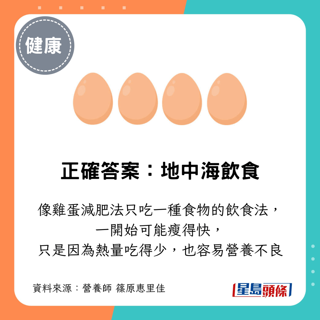 像鸡蛋减肥法只吃一种食物的饮食法, 一开始可能瘦得快, 只是因为热量吃得少,也容易营养不良 像鸡蛋减肥法只吃一种食物的饮食法, 一开始可能瘦得快, 只是因为热量吃得少,也容易营养不良