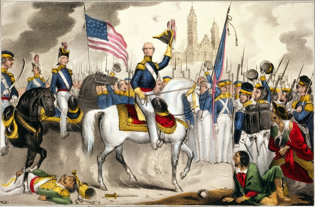 1847年9月14日,美国北方军团司令温菲尔德.史考特(Winfield Scott)将军凯旋进入墨西哥城。法新社 1847年9月14日,美国北方军团司令温菲尔德.史考特(Winfield Scott)将军凯旋进入墨西哥城。法新社
