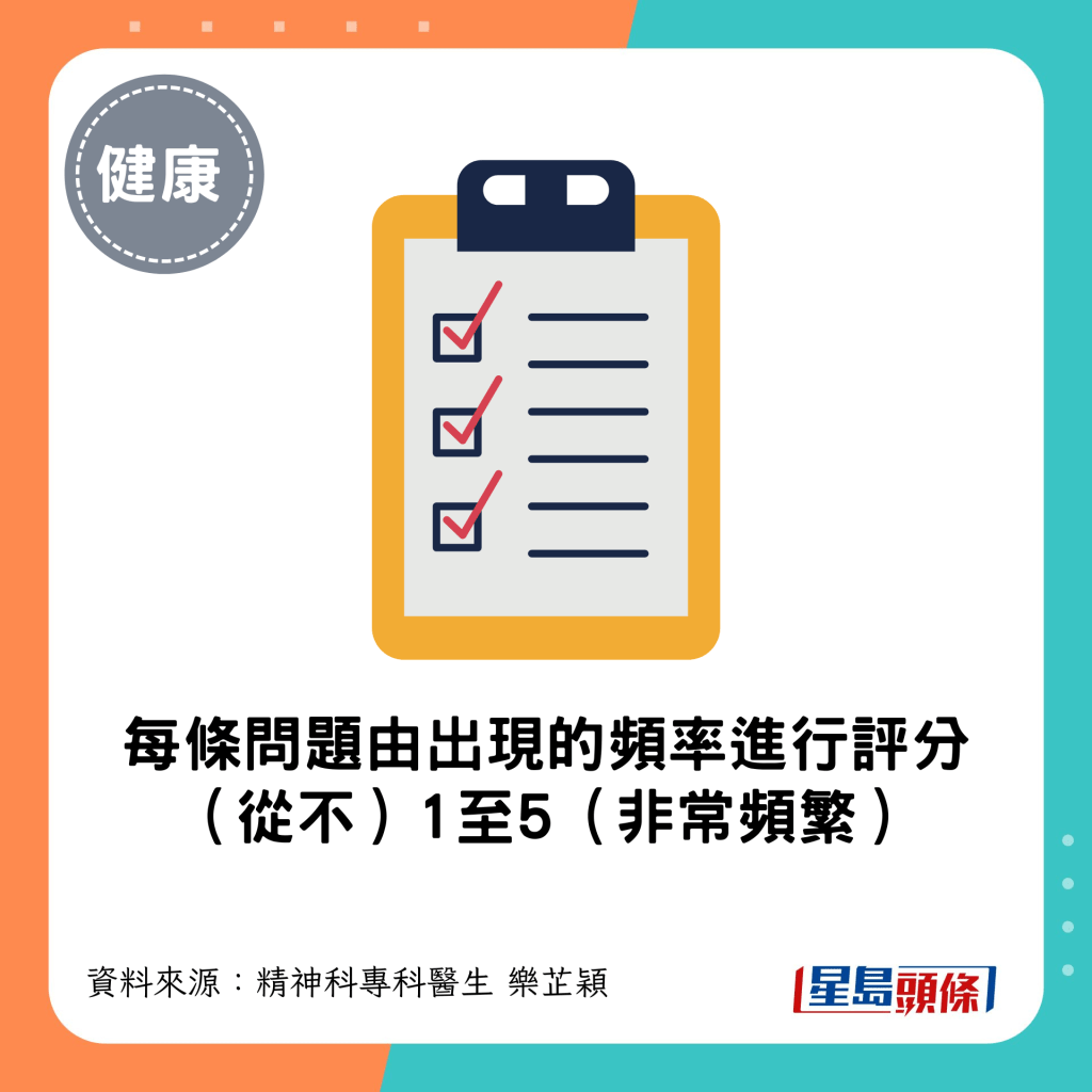 每条问题由出现的频率进行评分 （从不）1至5（非常频繁）