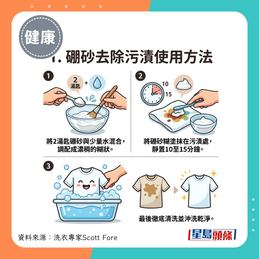 1.硼砂去除污渍使用方法