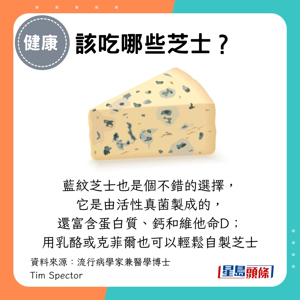 蓝纹芝士也是个不错的选择, 它是由活性真菌制成的, 还富含蛋白质、钙和维他命D; 用乳酪或克菲尔也可以轻松自制芝士 蓝纹芝士也是个不错的选择, 它是由活性真菌制成的, 还富含蛋白质、钙和维他命D; 用乳酪或克菲尔也可以轻松自制芝士