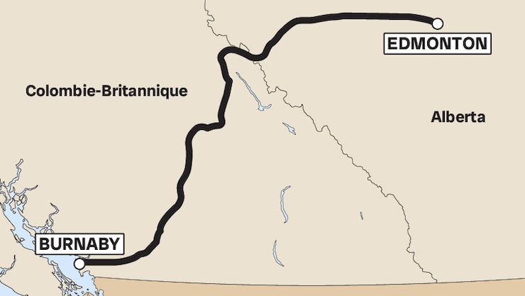 跨山管道(Trans Mountain)路线。