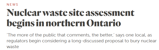 加拿大首个"核废料储存库"将建在安省这个城市附近! 民众炸锅!