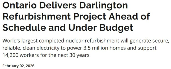 罕见提前完工！安省Darlington核电站重启，还能再用30年
