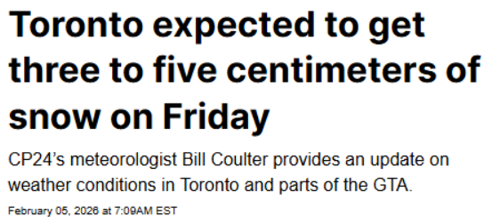 多伦多明天迎新一轮降雪，体感直降-33℃！十多年最狠寒潮来袭