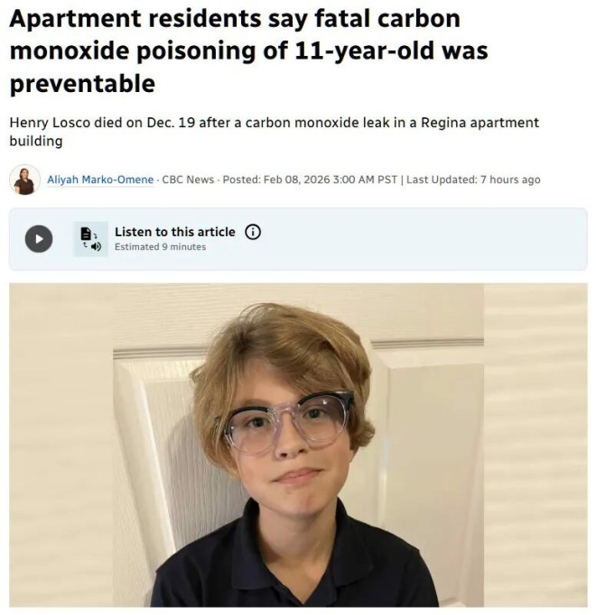 原本可避免 加国11岁男孩在家中一氧化碳毒身亡