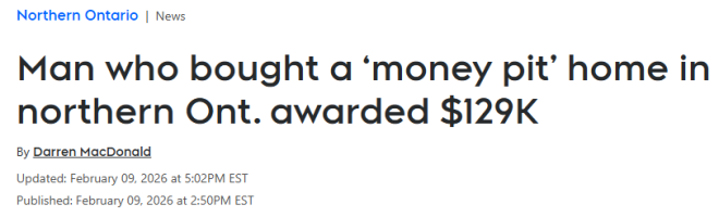 安省新屋主被坑惨: "装蒜"卖家赔13万! "划水"验房师赔1万!