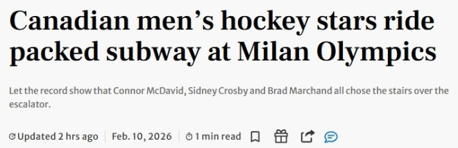 奥运名场面！加拿大冰球巨星集体挤米兰地铁！