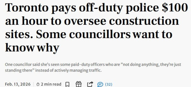 时薪近$100！多伦多去年花近600万雇警员在工地"站岗"引争议