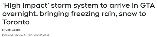 预警！多伦多明晨迎强风暴：冻雨+雪+停电风险，周三出行危险！