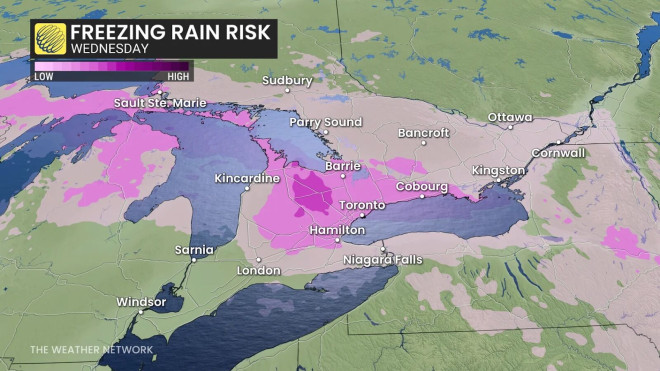 Ontario forecast freezing rain Wednesday (updated) - Feb. 16, 2026