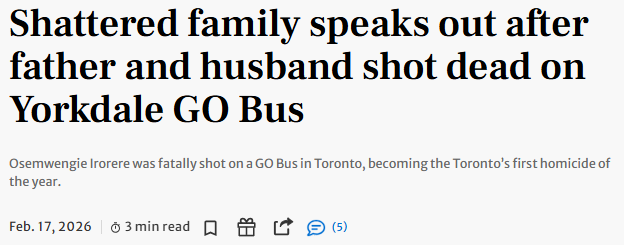 多伦多46岁移民父亲下班在Yorkdale巴士上遭枪杀! 家人悲痛发声