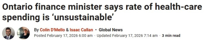 安省财长称医疗支出"不可持续"，当前预算达915亿加元