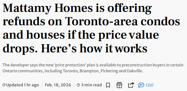45年最惨! 多伦多开发商史无前例"放血"兜底: 房价跌了就退钱
