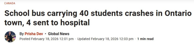 安省载40名小学生校巴冲入沟渠，4名儿童送医院