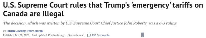 重磅反转！美最高法裁定特朗普对加拿大关税违法，或面临千亿退税