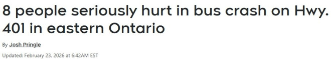 载50人客车在安省401高速侧翻，8人重伤送医