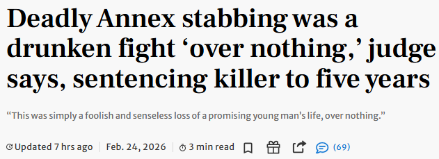 一言不合! 多伦多27岁亚裔小伙被陌生人一刀夺命, 凶手判5年