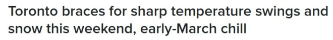夏令时前最后一次暴冷！多伦多体感–25°C+降雪，本周末重返深冬