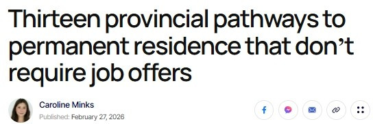 加拿大13个省提名移民途径，无需Job Offer也能拿PR