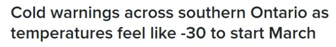 万锦、列治文山极寒警告！今晚明早体感温度低至-30°C