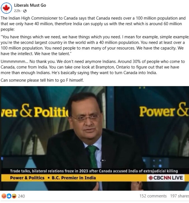 疯传！印度驻加专员称：加拿大需要再接收6000万印度移民