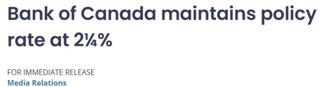 利率不变，加拿大央行释放关键信号！美联储也宣布了