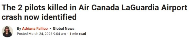 加航空难两名飞机员身份确认，副驾驶毕业于Seneca学院