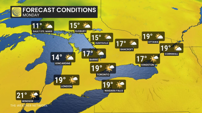 Baron - Monday temperatures in Ontario - June 11
