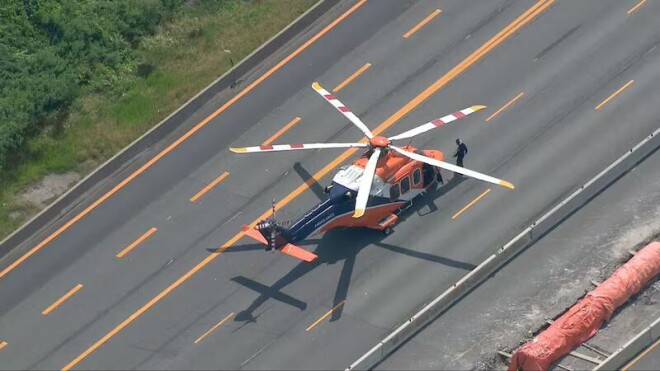 Ornge 直升机降落在 401 高速