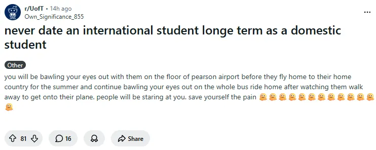 加拿大学生自曝: 千万别和留学生谈恋爱!